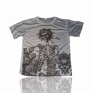 Grateful Dead T-Shirt Mens Size S Gray Bertha Skeleton & Roses Graphic
